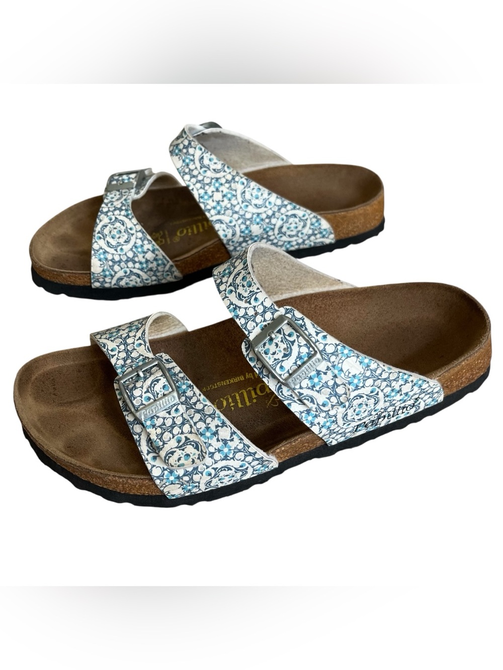 Papillio Birkenstock Arizona Sandals Blue White Floral Womens EU 39 Support Arch
